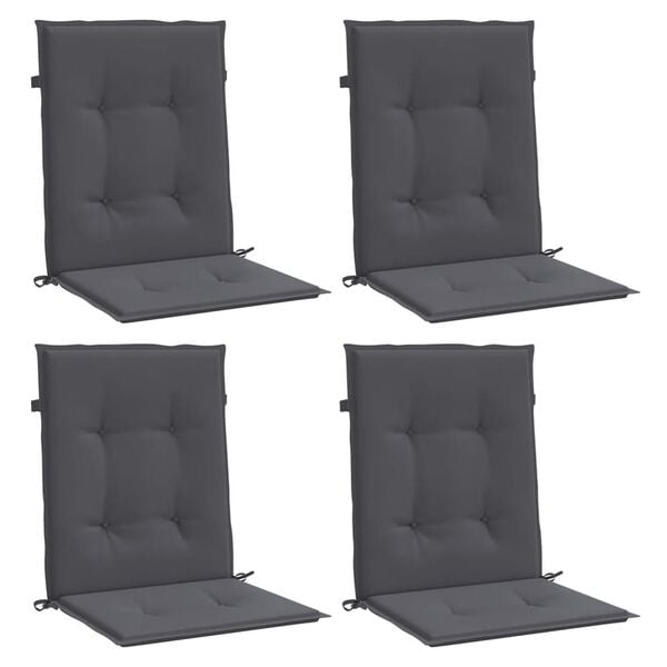 vidaXL Coussins de chaise de jardin &agrave; dossier bas lot de 4 anthracite
