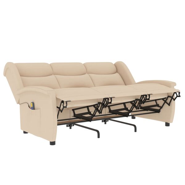 vidaXL Fauteuil de massage inclinable à 3 places crème tissu