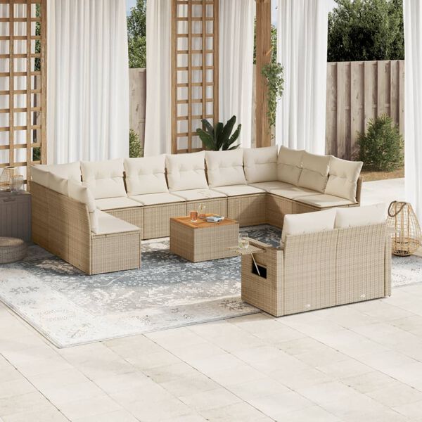 vidaXL Salon de jardin avec coussins 13 pcs beige r&eacute;sine tress&eacute;e