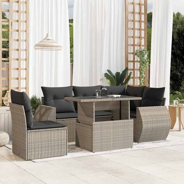 vidaXL Salon de jardin 6 pcs avec coussins gris clair r&eacute;sine tress&eacute;e