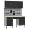 vidaXL Placard de travail 8 pc Noir Bois d'ing&eacute;nierie et acier