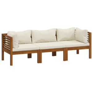 vidaXL Canap&eacute; de jardin 3 places et coussin cr&egrave;me Bois d'acacia massif