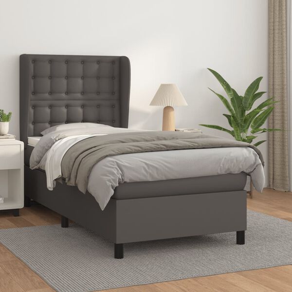 vidaXL Sommier &agrave; lattes de lit avec matelas Gris 80x200 cm Similicuir