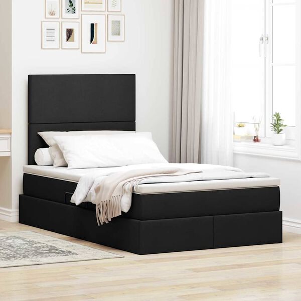 vidaXL Lit avec rangement et matelas Noir 120 x 190 cm tissu