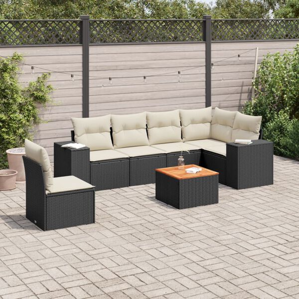 vidaXL Salon de jardin 7 pcs avec coussins noir r&eacute;sine tress&eacute;e