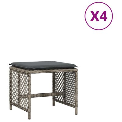 vidaXL Tabourets de jardin et coussins lot de 4 gris 41x41x36 cm rotin