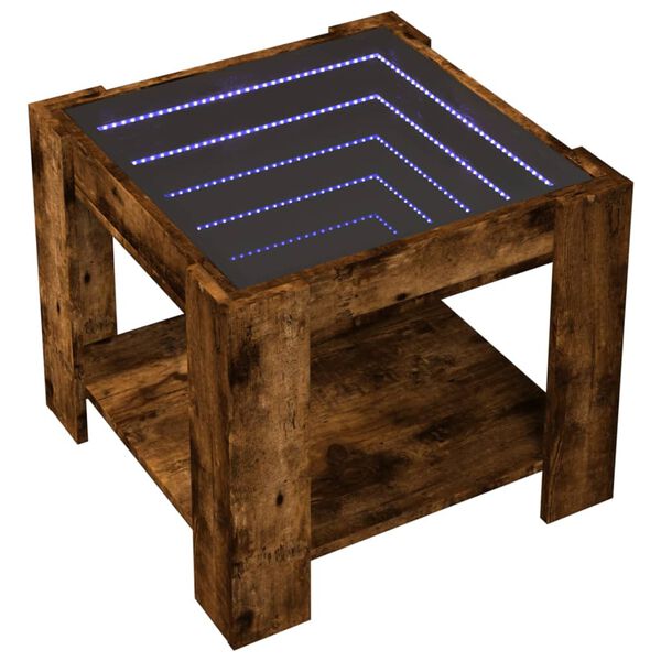 vidaXL Table basse avec LED chêne fumé 53x53x45 cm bois d'ingénierie