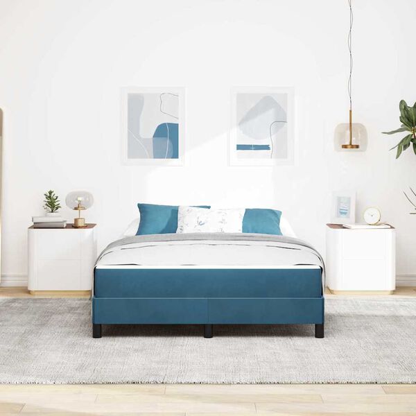 vidaXL Lit &agrave; ressorts avec matelas Bleu fonc&eacute; 140 x 210 cm tissu