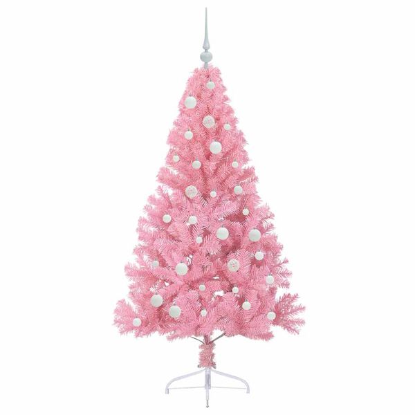 vidaXL Sapin de No&euml;l artificiel pr&eacute;-&eacute;clair&eacute; Rose 150 cm PVC
