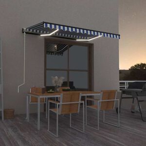 vidaXL Auvent automatique capteur de vent/LED 300x250 cm Bleu et blanc