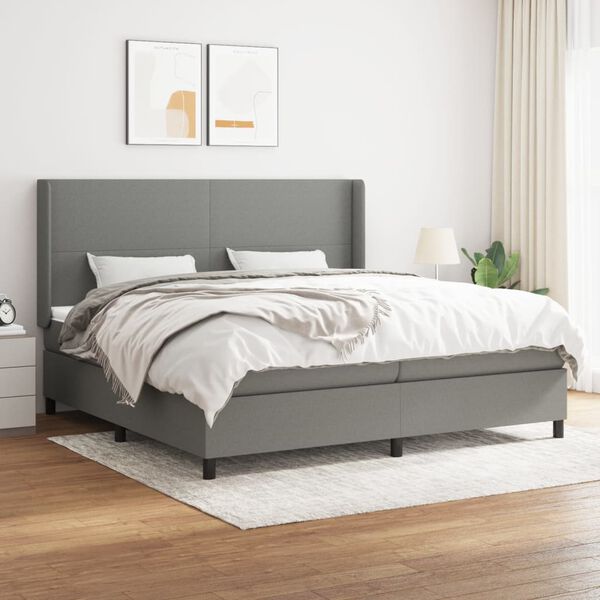 vidaXL Sommier &agrave; lattes de lit avec matelas Gris fonc&eacute; 200x200cm Tissu