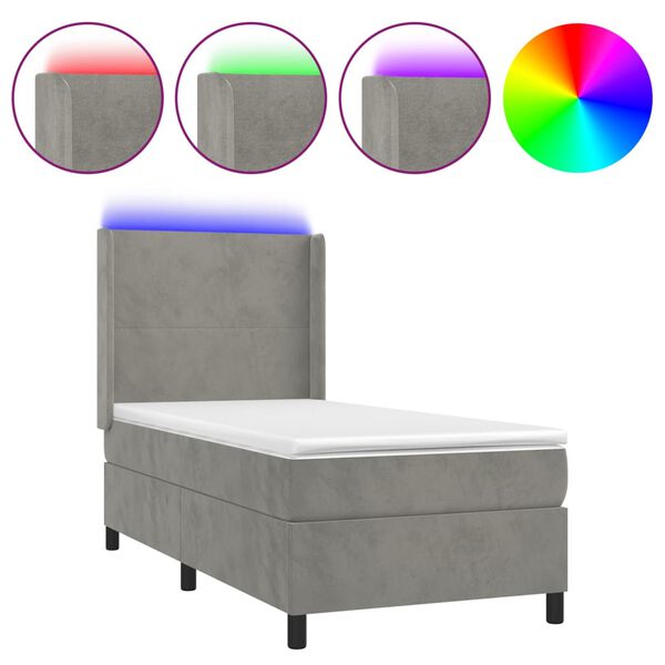 vidaXL Sommier &agrave; lattes de lit matelas LED Gris clair 90x190cm Velours
