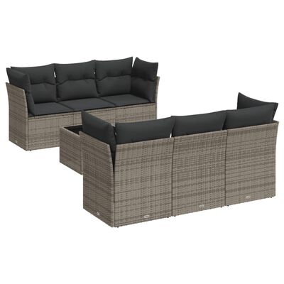 vidaXL Salon de jardin avec coussins 7 pcs gris résine tressée