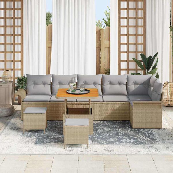 vidaXL Ensemble de canap&eacute; de jardin 9 pcs Beige et Gris clair