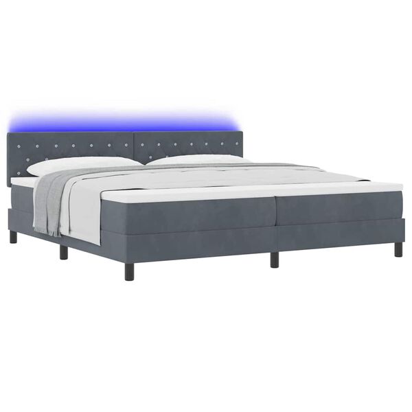 vidaXL Lit &agrave; ressort LED avec matelas Gris fonc&eacute; 200 x 200 cm Velours