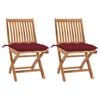 vidaXL Chaises pliantes (lot de 2) avec coussins rouge bordeaux, en teck massif