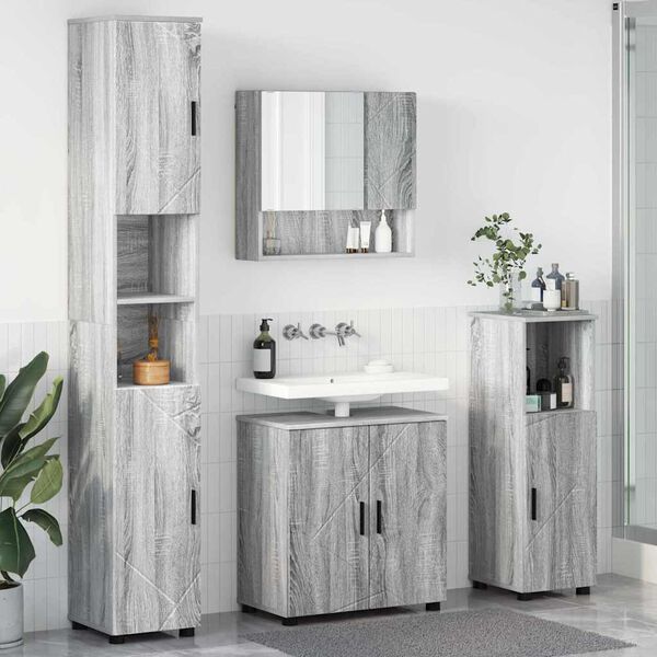 vidaXL Ensemble de mobilier de salle de bain 4 pcs Gris Sonoma