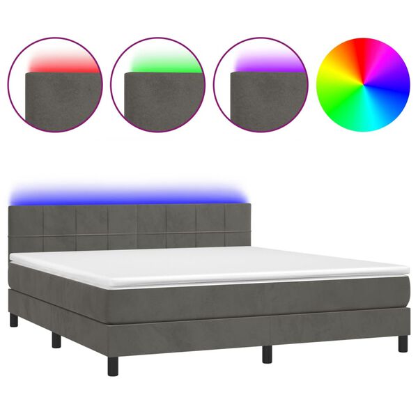 vidaXL Sommier &agrave; lattes de lit avec matelas LED Gris fonc&eacute; 180x200 cm