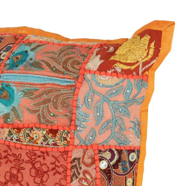vidaXL Coussin Patchwork lot de 2 fait &agrave; la main 45x45 cm Orange/Vert