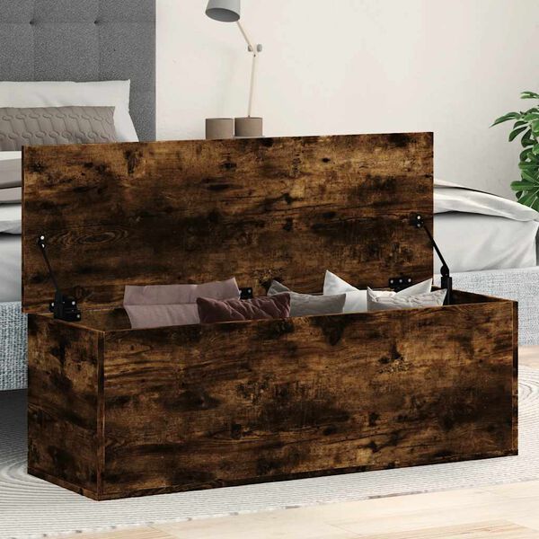 vidaXL Bo&icirc;te de rangement ch&ecirc;ne fum&eacute; 102x35x35 cm bois d'ing&eacute;nierie