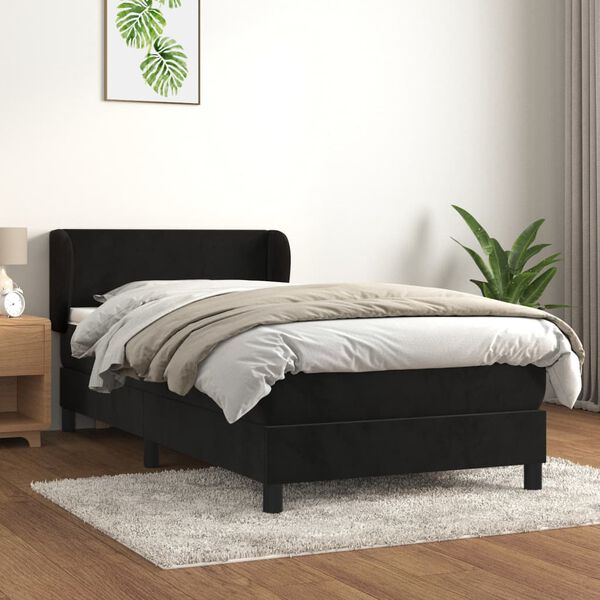 vidaXL Sommier &agrave; lattes de lit avec matelas Noir 100x200 cm Velours