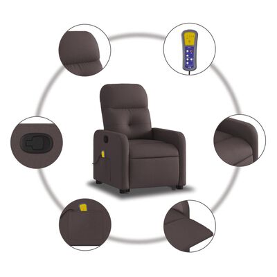 vidaXL Fauteuil inclinable de massage Marron foncé Tissu