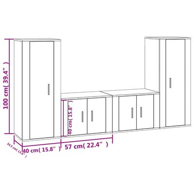 vidaXL Ensemble de meubles TV 4 pcs Blanc brillant Bois d'ingénierie