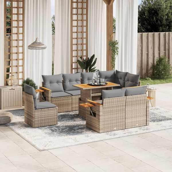 vidaXL Salon de jardin avec coussins 9 pcs beige r&eacute;sine tress&eacute;e