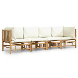vidaXL Salon de jardin 4 pcs avec coussins blanc cr&egrave;me bambou