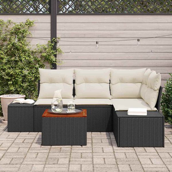 vidaXL Ensemble de canapé de jardin avec coussin 5 pcs Noir polyrotin