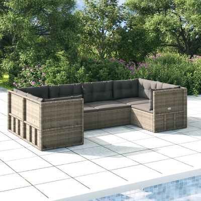 vidaXL Salon de jardin 6 pcs avec coussins Gris Résine tressée