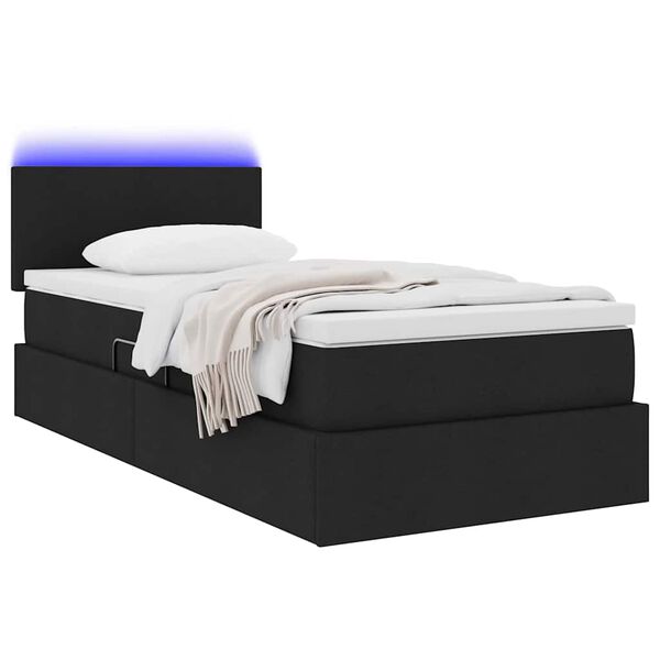 vidaXL Lit avec rangement et LED avec matelas Noir 90 x 200 cm tissu
