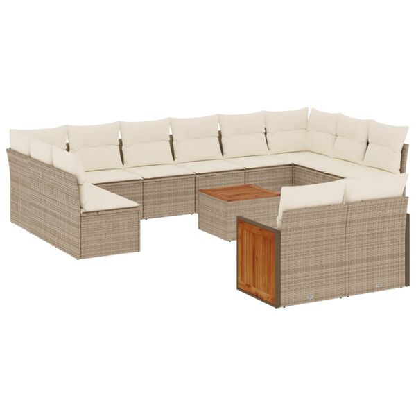 vidaXL Salon de jardin avec coussins 13 pcs beige r&eacute;sine tress&eacute;e