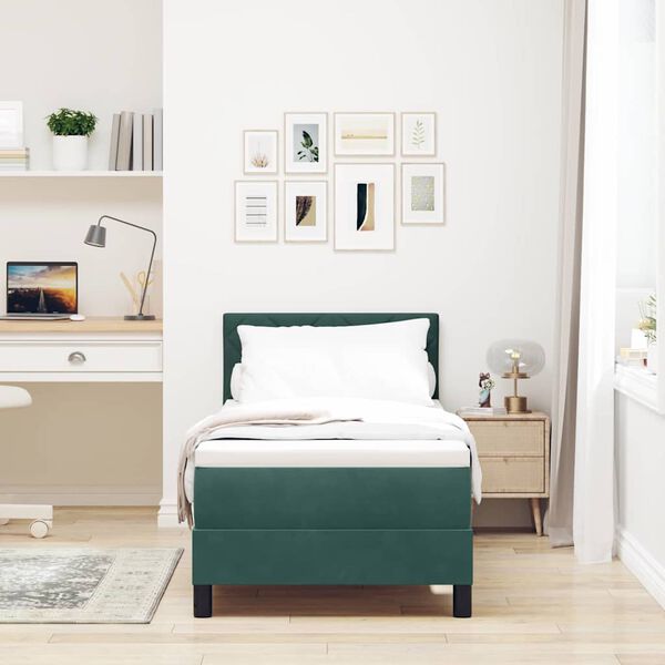 vidaXL Lit &agrave; ressorts avec matelas Vert fonc&eacute; 80 x 200 cm Velours