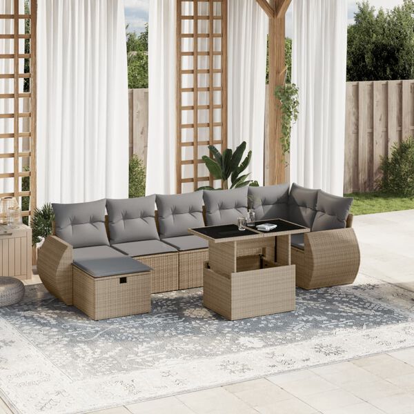vidaXL Salon de jardin avec coussins 8 pcs beige r&eacute;sine tress&eacute;e