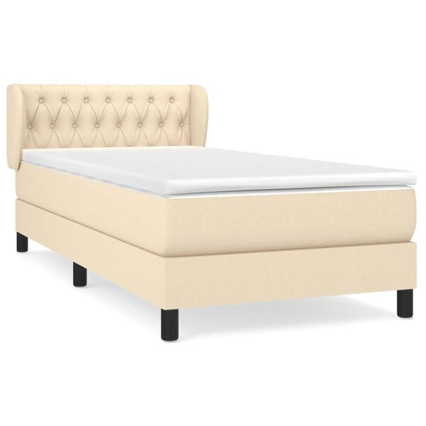 vidaXL Sommier &agrave; lattes de lit avec matelas Cr&egrave;me 100x200 cm Tissu