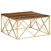 vidaXL Table basse dor&eacute; acier inoxydable et bois de m&eacute;l&egrave;ze massif