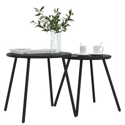 vidaXL Tables basses de jardin 2pcs rondes noir acier enduit de poudre