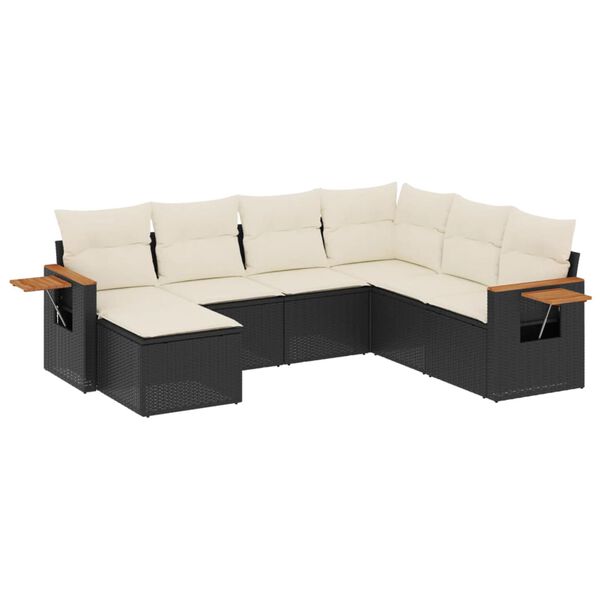 vidaXL Salon de jardin 7 pcs avec coussins noir r&eacute;sine tress&eacute;e