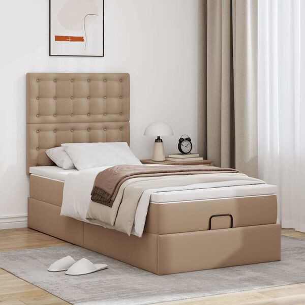 VidaXL Lit ottoman et matelas cappuccino 90x190 cm similicuir