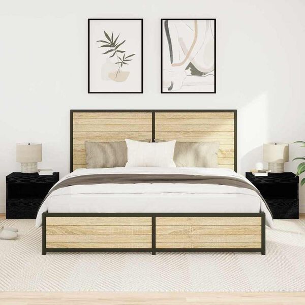 vidaXL Cabinet de chevet avec tiroir 2 pcs Ch&ecirc;ne noir 50 x 40 x 45 cm