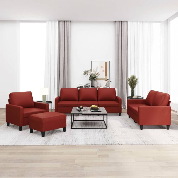 vidaXL Ensemble de canap&eacute;s 4 pcs et coussins Rouge bordeaux Similicuir