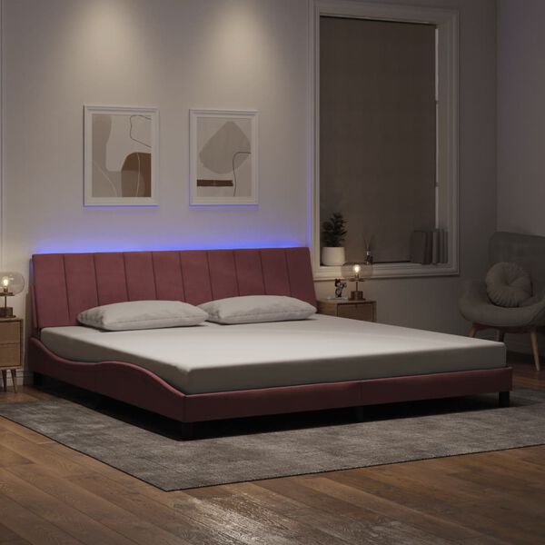 vidaXL Cadre de lit avec LED sans matelas Hanko rose 200x200 cm velours