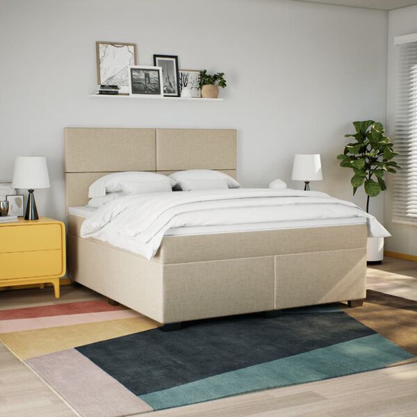 vidaXL Sommier &agrave; lattes de lit avec matelas Cr&egrave;me 180x200 cm Tissu