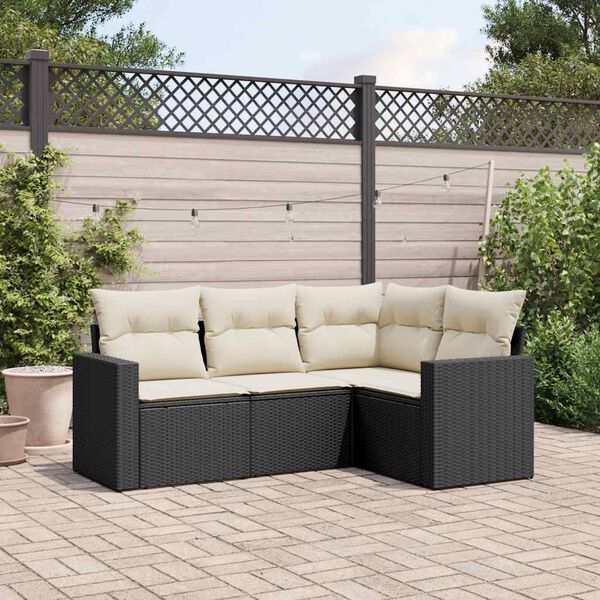 vidaXL Salon de jardin 4 pcs avec coussins noir r&eacute;sine tress&eacute;e