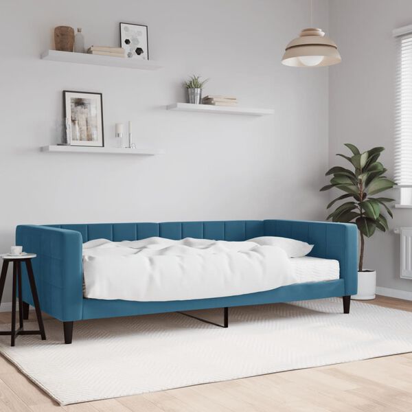 vidaXL Lit de jour avec matelas bleu 100x200 cm velours