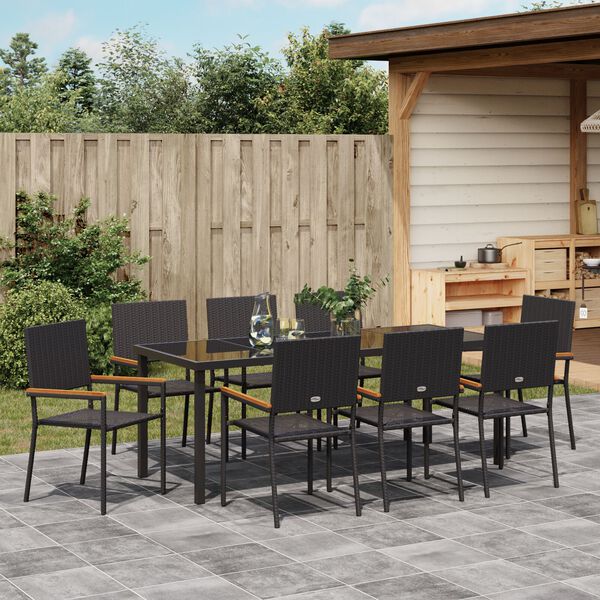 vidaXL Ensemble de salle &agrave; manger pour jardin 9 pcs Noir polyrotin