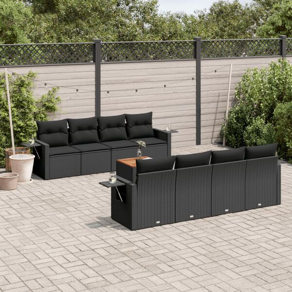 vidaXL Salon de jardin 9 pcs avec coussins noir r&eacute;sine tress&eacute;e