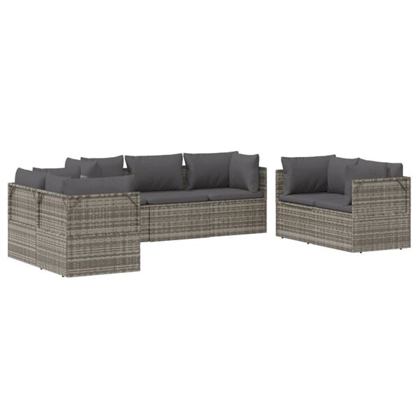 vidaXL Salon de jardin 7 pcs avec coussins Gris Résine tressée