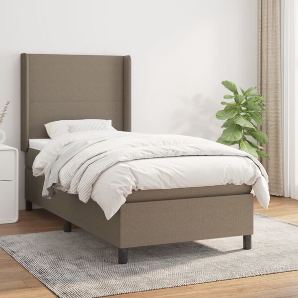 vidaXL Sommier &agrave; lattes de lit avec matelas Taupe 100x200 cm Tissu